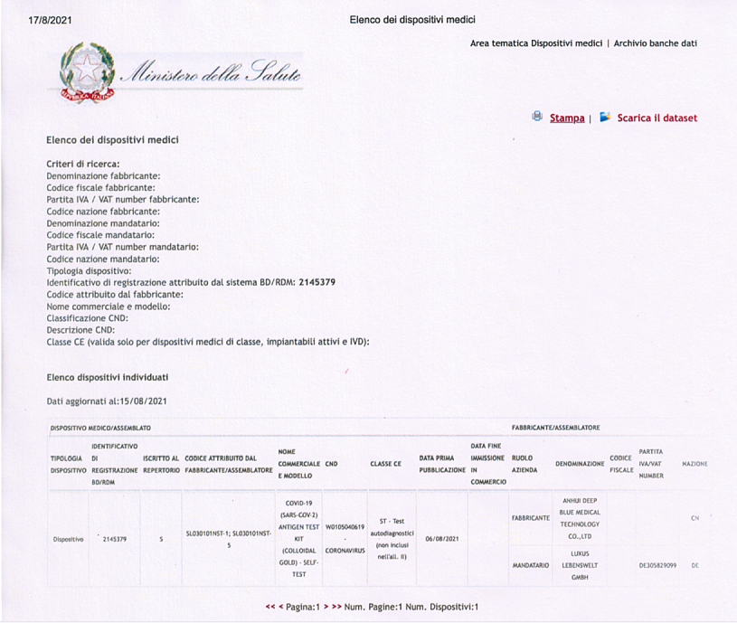 安徽F6福鹿会医疗意大利自测注册证书